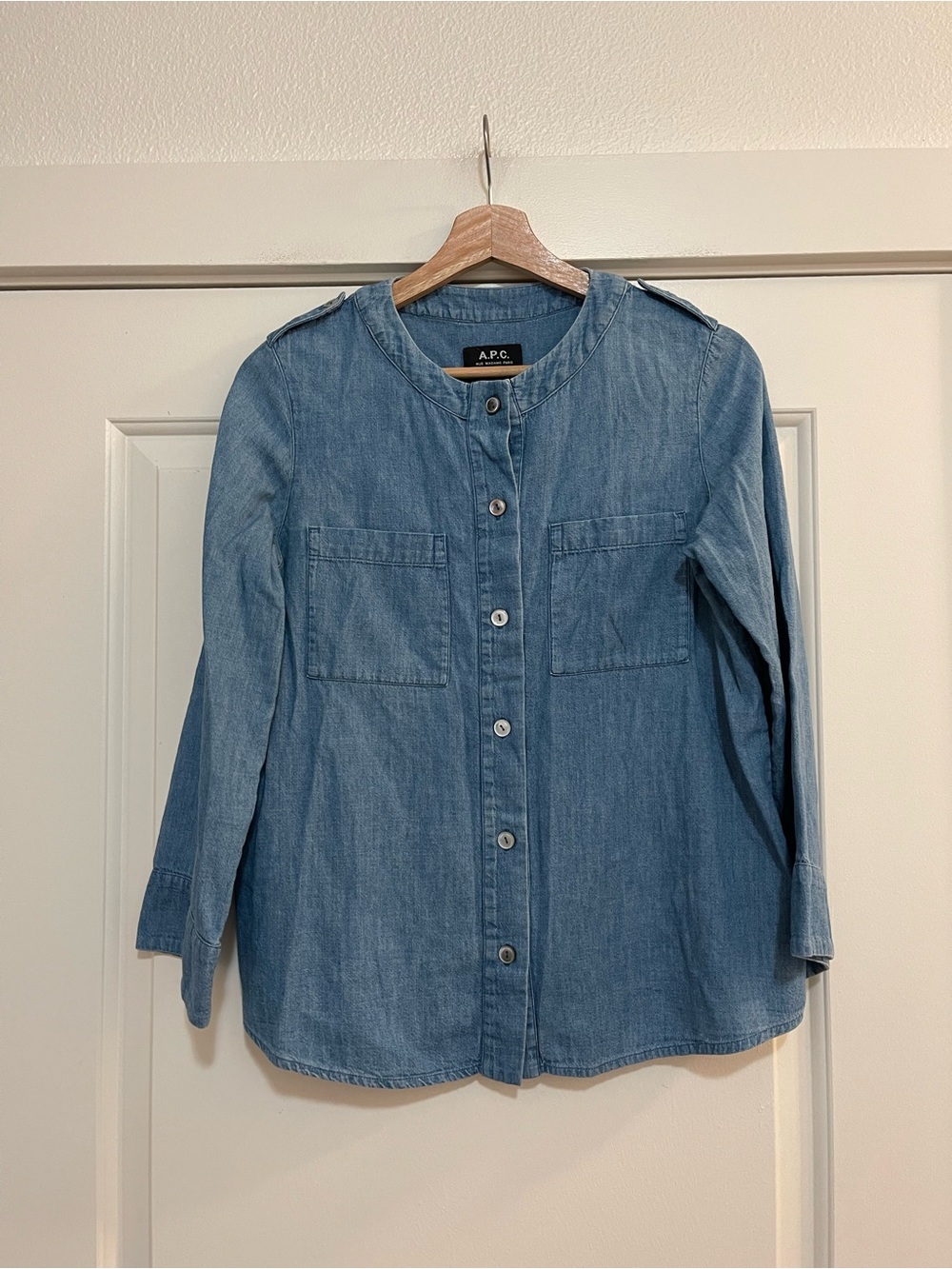A.P.C. Rue Madame Paris LEA Denim Chambray Top